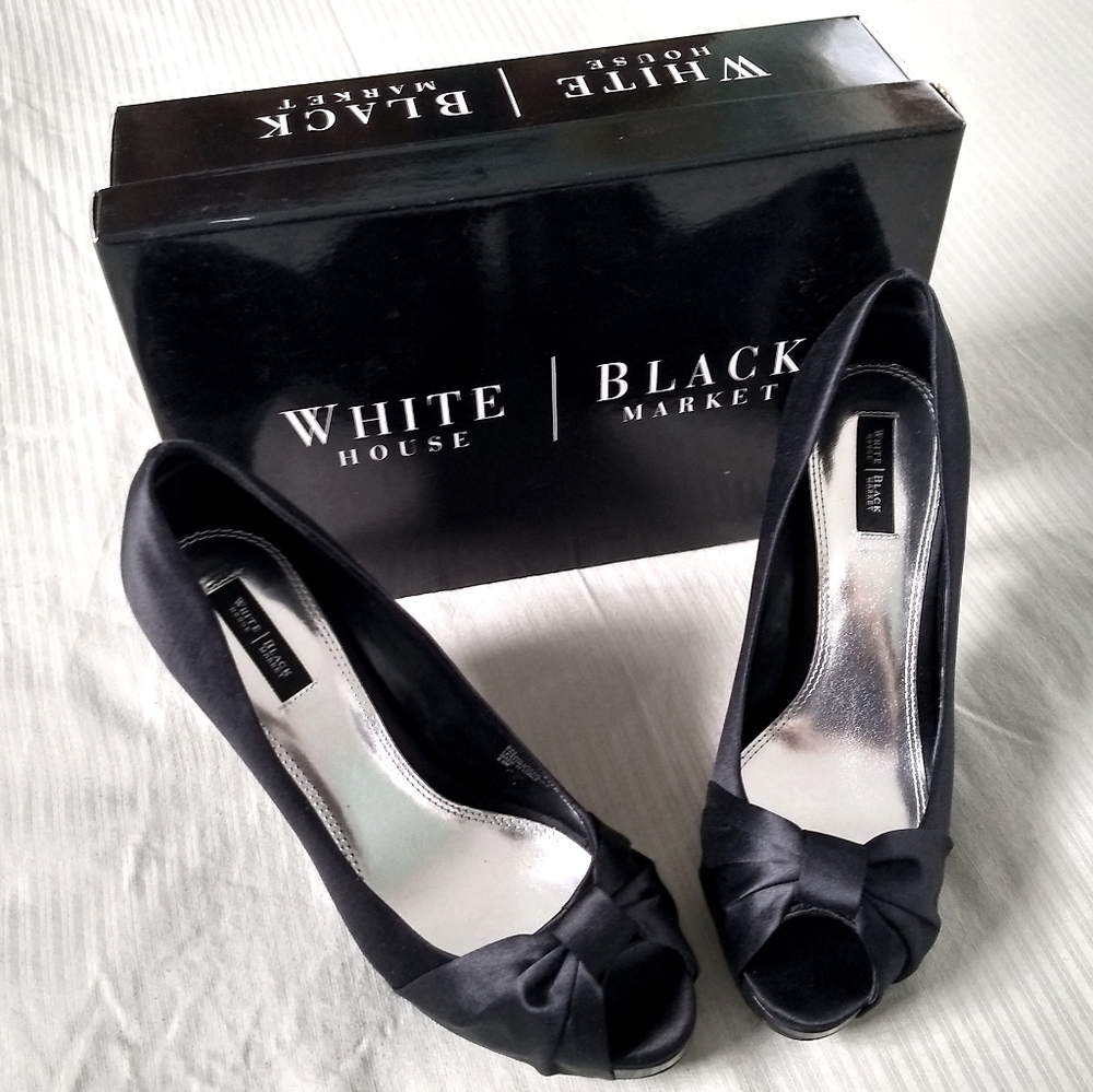 WHBM Black Fabric and Leather Heels 9.5